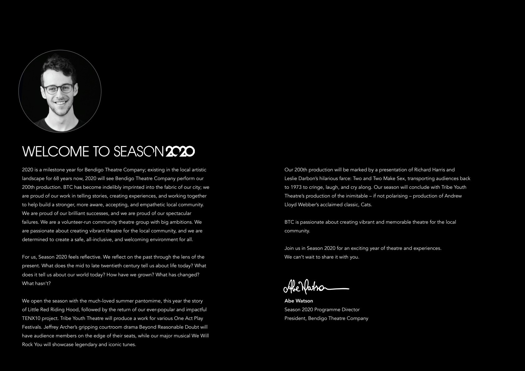 Season 2020 · programme message